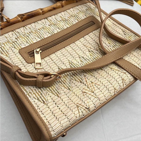 Sondra Roberts Weaved Fringed Bamboo Shoulder Bag Handbag - Picture 8 of 12